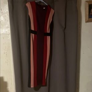 New York & Company Red and Pink Striped Midi Dress